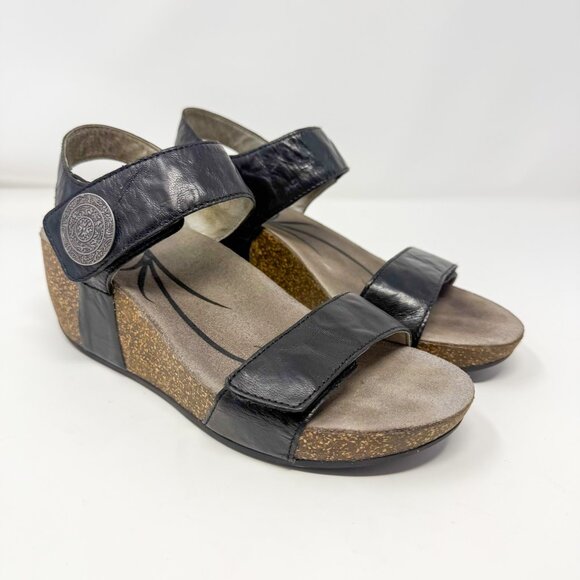 Abeo Una Black Cork Wedge Sandals Size 8.5 Narrow Orthopedic Comfortcore Travel - Picture 1 of 12